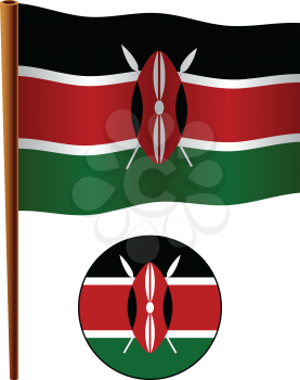 kenya wavy flag and icon against white background, vector art illustration, image contains transparency