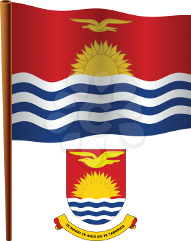 kiribati wavy flag and coat of arm against white background, vector art illustration, image contains transparency