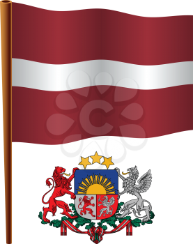 latvia wavy flag and coat of arm against white background, vector art illustration, image contains transparency