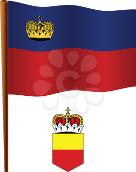 liechtenstein wavy flag and coat of arm against white background, vector art illustration, image contains transparency