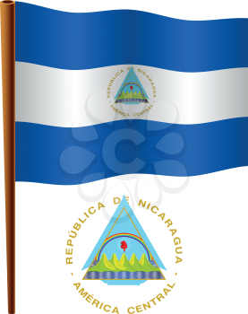 nicaragua wavy flag and coat of arms against white background, vector art illustration, image contains transparency