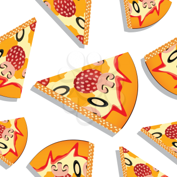 pizza slice pattern, abstract seamless texture; vector art illustration