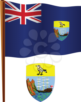 saint helena wavy flag and coat of arm against white background, vector art illustration, image contains transparency