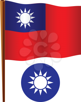 taiwan wavy flag and coat of arm against white background, vector art illustration, image contains transparency