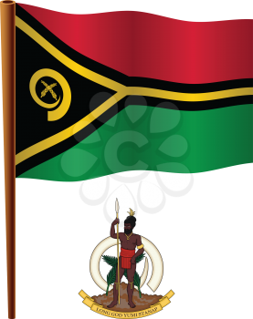 vanuatu wavy flag and coat of arm against white background, vector art illustration, image contains transparency