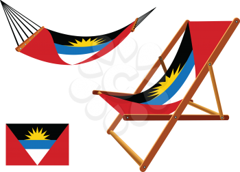 antigua and barbuda hammock and deck chair set against white background, abstract vector art illustration