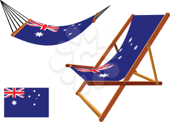 australia hammock and deck chair set against white background, abstract vector art illustration