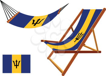 barbados hammock and deck chair set against white background, abstract vector art illustration