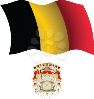 belgium wavy flag and coat of arms against white background, vector art illustration, image contains transparency