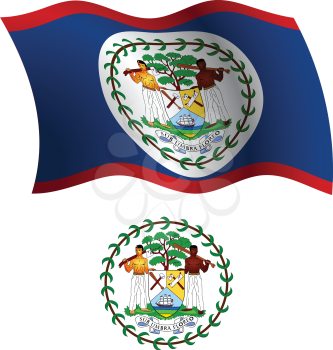 belize wavy flag and coat of arms against white background, vector art illustration, image contains transparency
