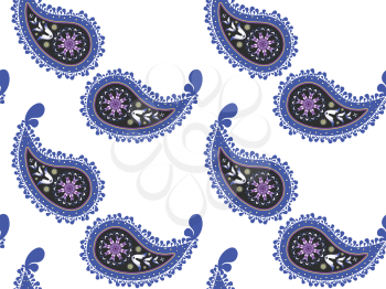 blue paisley pattern, abstract seamless texture; vector art illustration