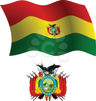 bolivia wavy flag and coat of arms against white background, vector art illustration, image contains transparency