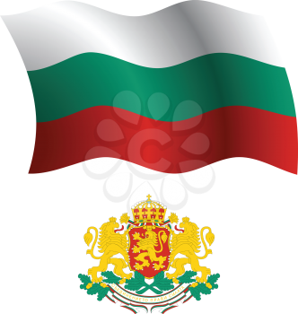 bulgaria wavy flag and coat of arms against white background, vector art illustration, image contains transparency