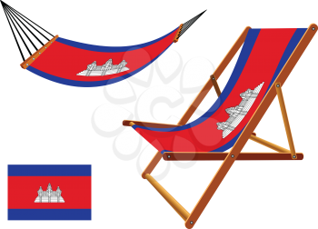 cambodia hammock and deck chair set against white background, abstract vector art illustration