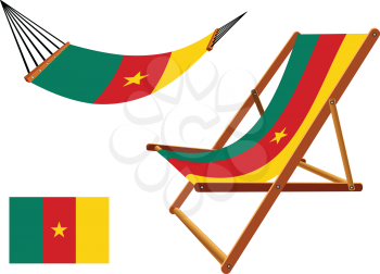 cameroon hammock and deck chair set against white background, abstract vector art illustration