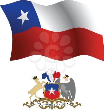 chile wavy flag and coat of arms against white background, vector art illustration, image contains transparency