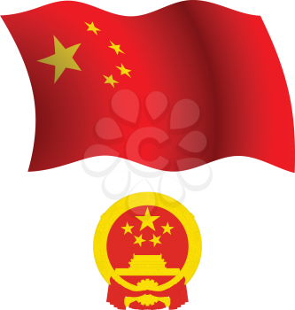 china wavy flag and coat of arms against white background, vector art illustration, image contains transparency