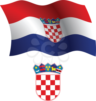 croatia wavy flag and coat of arms against white background, vector art illustration, image contains transparency