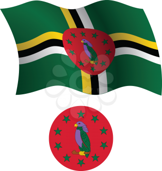 dominica wavy flag and coat of arms against white background, vector art illustration, image contains transparency
