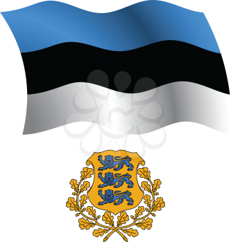 estonia wavy flag and coat of arms against white background, vector art illustration, image contains transparency