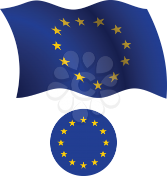 european union wavy flag and icon against white background, vector art illustration, image contains transparency
