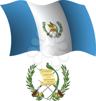 guatemala wavy flag and coat of arms against white background, vector art illustration, image contains transparency