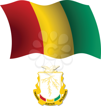 guinea wavy flag and coat of arms against white background, vector art illustration, image contains transparency