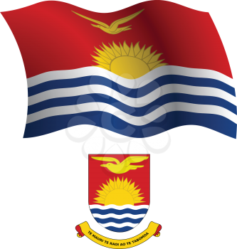kiribati wavy flag and coat of arm against white background, vector art illustration, image contains transparency