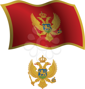 montenegro wavy flag and coat of arm against white background, vector art illustration, image contains transparency
