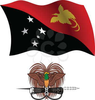 papua new guinea wavy flag and coat of arm against white background, vector art illustration, image contains transparency