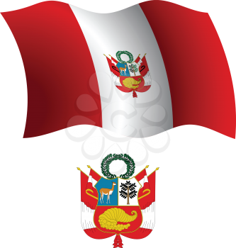 peru wavy flag and coat of arm against white background, vector art illustration, image contains transparency