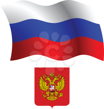 russia wavy flag and coat of arm against white background, vector art illustration, image contains transparency