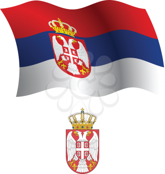 serbia wavy flag and coat of arm against white background, vector art illustration, image contains transparency