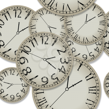 shadowed clocks pattern, abstract seamless texture, vector art illustration, image contains transparency