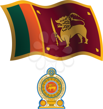 sri lanka wavy flag and coat of arm against white background, vector art illustration, image contains transparency