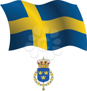 sweden wavy flag and coat of arm against white background, vector art illustration, image contains transparency