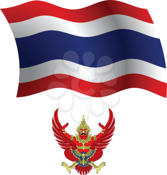 thailand wavy flag and coat of arm against white background, vector art illustration, image contains transparency