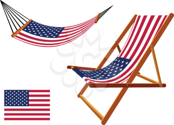 us hammock and deck chair set against white background, abstract vector art illustration