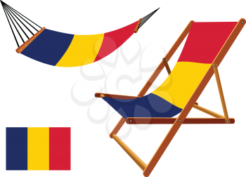 chad hammock and deck chair set against white background, abstract vector art illustration
