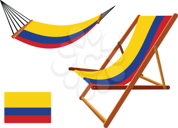 colombia hammock and deck chair set against white background, abstract vector art illustration
