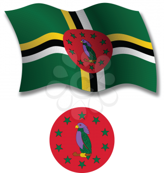 dominica shadowed textured wavy flag and coat of arms against white background, vector art illustration, image contains transparency transparency