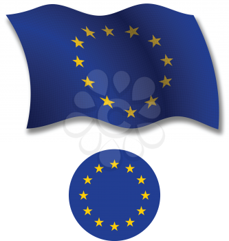 european union shadowed textured wavy flag and coat of arms against white background, vector art illustration, image contains transparency transparency
