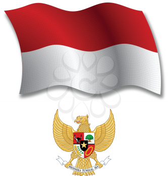 indonesia shadowed textured wavy flag and coat of arms against white background, vector art illustration, image contains transparency transparency