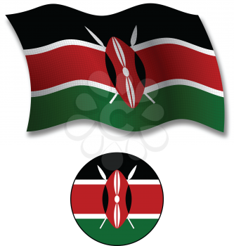 kenya shadowed textured wavy flag and icon against white background, vector art illustration, image contains transparency transparency