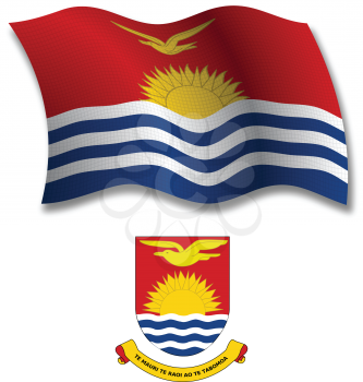 kiribati shadowed textured wavy flag and coat of arms against white background, vector art illustration, image contains transparency transparency