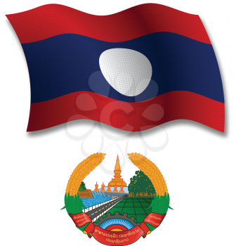laos shadowed textured wavy flag and coat of arms against white background, vector art illustration, image contains transparency transparency