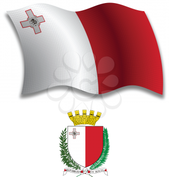 malta shadowed textured wavy flag and coat of arms against white background, vector art illustration, image contains transparency transparency