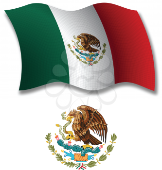 united mexican states shadowed textured wavy flag and coat of arms against white background, vector art illustration, image contains transparency transparency