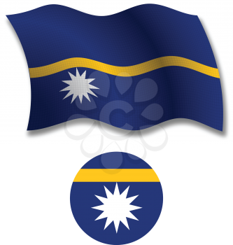 nauru shadowed textured wavy flag and coat of arms against white background, vector art illustration, image contains transparency transparency