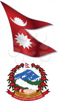 nepal shadowed textured wavy flag and coat of arms against white background, vector art illustration, image contains transparency transparency